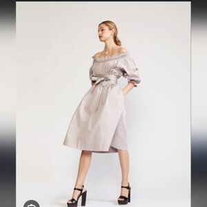 Cynthia Rowley Helena Off The Shoulder Pale Lilac Coquette Girl Obi Belt A Line